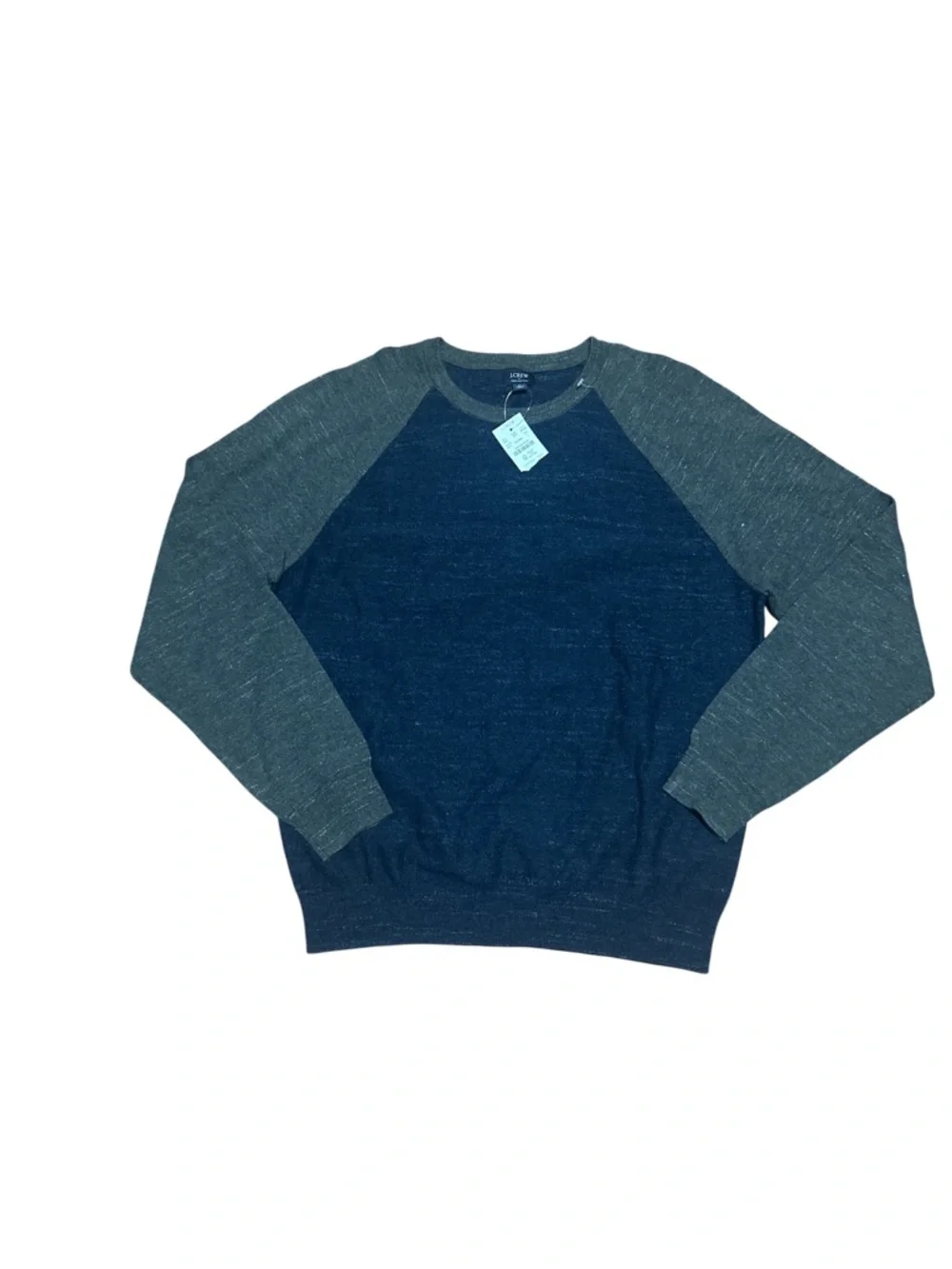 J.Crew Mens Large NWT Cotton Raglan Sweatshirt Navy Gray Colorblock Crewneck